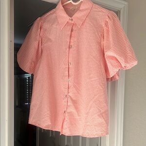 Entro Pink Puff Sleeve Button Down Top